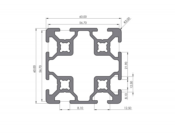 Aluminum profile 60x60 groove 8 B-type